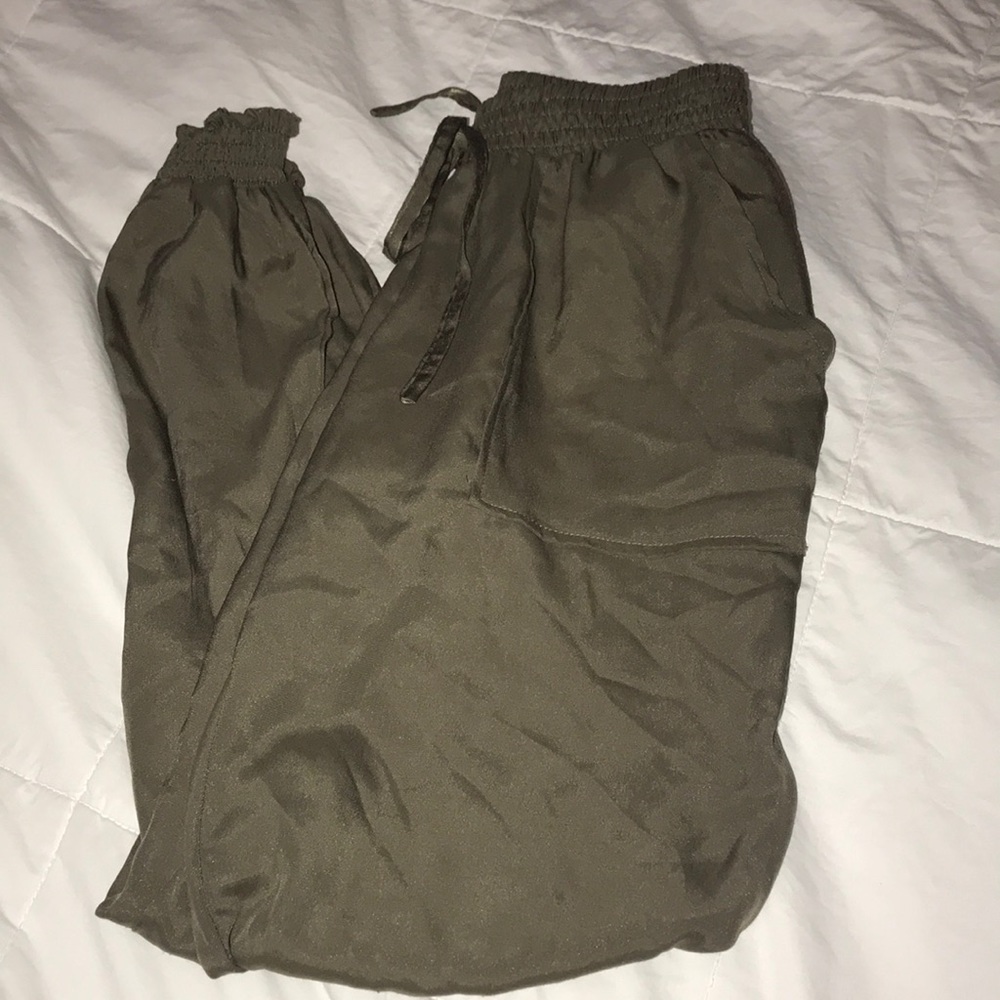 Army Green silk joggers/pants